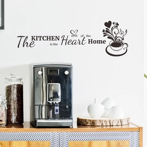 Adesivo murale The Kitchen is the Heart of the Home con tazzina di caffè per la cucina