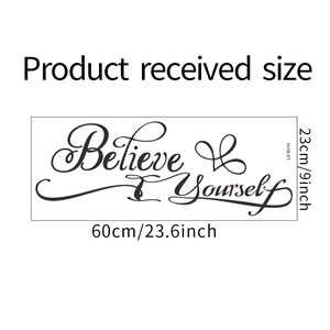 Détail du sticker mural Believe in Yourself avec dimensions 60cm par 23cm noir