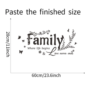 Detail showing Family wall sticker dimensions 60x28cm with birds and butterflies