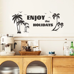 Sticker mural Enjoy the Holidays avec palmiers tropicaux pour décoration intérieure