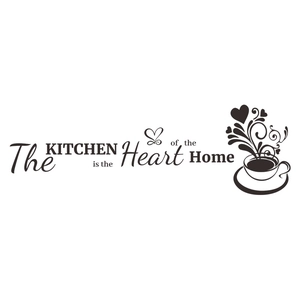 Adesivo murale The Kitchen Is The Heart Of The Home con tazza di caffè e cuori