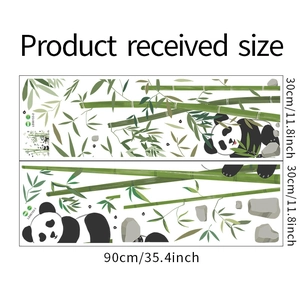 Dettaglio degli adesivi murali con panda e bambù che mostra dimensioni 30x90cm