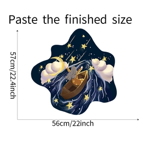 Detailed dimensions of cartoon girl on boat wall sticker showing 57cm by 56cm finish size