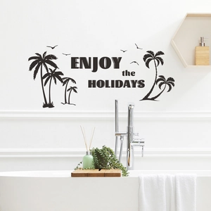 Sticker mural palmier tropical avec citation Enjoy the Holidays pour décoration