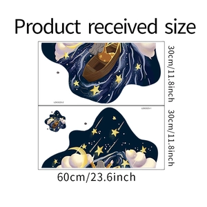 Detail view of cartoon dream galaxy wall stickers with moon and stars 30x60cm
