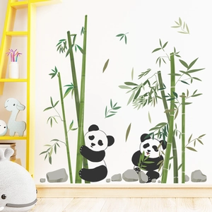 Adesivi Murali Panda Cartone Animato Bambù PVC Autoadesivi Decalcomanie da Parete per Camera Bambini Soggiorno Decorazione Casa Murales