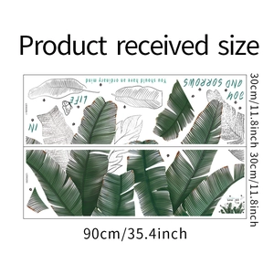 Detailed flat layout of tropical banana leaf wall stickers with butterfly and quote motifs