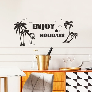 Sticker mural palmier tropical avec citation ENJOY the HOLIDAYS pour salon moderne