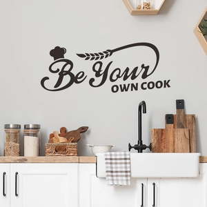 Be Your Own Cook Kitchen Wall Decal Removable PVC Wall Sticker With Chef Hat Wheat Pattern For Dining Room Decor