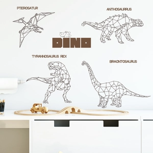 Geometric Dinosaur Wall Stickers PVC Removable Self Adhesive Decals For Kids Room Bedroom Living Room Decor Dark Brown Animal Art
