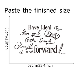 Detailed dimensions of the Have Ideal motivational wall sticker with icons and text
