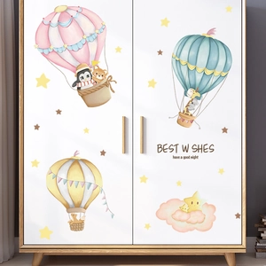 Stickers muraux enfants avec animaux en montgolfière pour décoration chambre et meubles