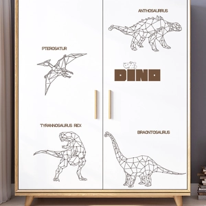 Geometric dinosaur wall stickers featuring T-Rex and Pterosaur for kids' room decor