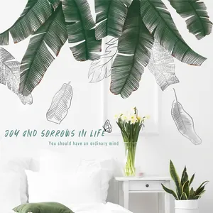 Self-adhesive tropical banana leaves wall sticker with Nordic quotes for living room decor