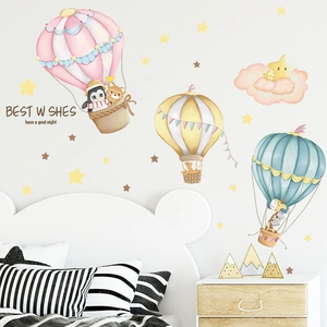 Stickers muraux montgolfière avec animaux mignons pour décor de chambre d'enfant