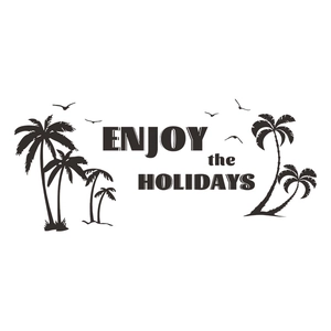 Sticker mural palmier tropical avec citation Enjoy the Holidays pour décoration intérieure