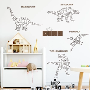 Minimalist geometric dinosaur wall stickers for kids room with T-rex and Brontosaurus