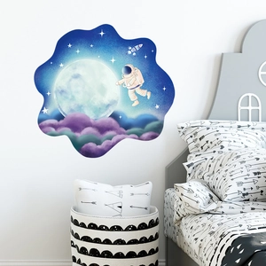 Cartoon astronaut and starry moon wall sticker set for a dreamy kids' bedroom decor