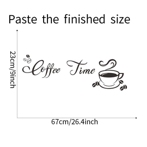 Detail showing dimensions of the Coffee Time wall sticker measuring 67cm by 23cm
