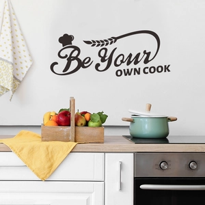 Self-adhesive kitchen wall sticker with chef hat and Be Your Own Cook quote
