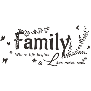 Family quote wall decal with vine and bird motifs for living room home decor