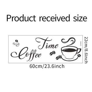 Detailed dimensions of the black Coffee Time wall sticker showing 60x22cm product size