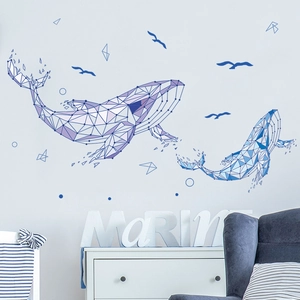 Stickers muraux dauphins géométriques autocollants pour salon et décoration de chambre enfant