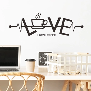Minimalistisches I LOVE COFFEE Wandtattoo mit Herzschlaglinie und Tasse für Cafés