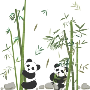Adesivo murale panda cartone animato che mangia bambù per camera bambini