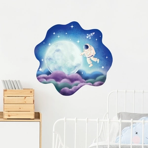 Cartoon astronaut and stars wall stickers for kids room decor in colorful space theme