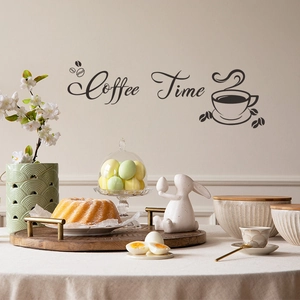 Coffee Time wall decal with coffee cup art for cozy kitchen and cafe background decor