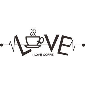 Minimalistischer I LOVE COFFE Wandaufkleber mit Kaffeetasse und Herzschlag-Design