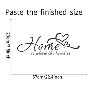 Detail of Home is where the heart is wall sticker showing 57x20cm size dimensions