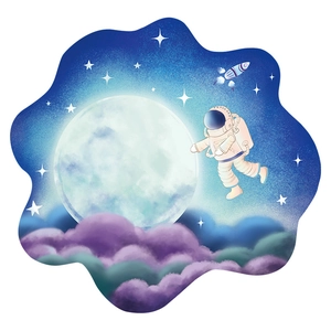 Cartoon astronaut and glowing planet wall sticker with dreamy starry sky for kids room