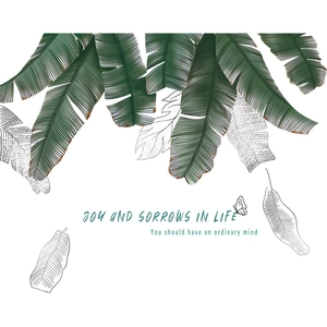 Tropical green leaves wall decals with butterfly and motivational English quotes