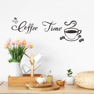 Elegant Coffee Time wall decal with coffee cup icons for kitchen wall decoration