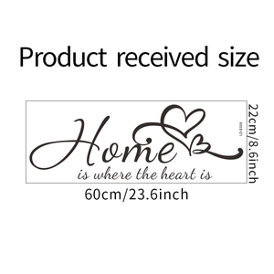 Detail view of Home Is Where The Heart Is wall sticker showing 22x60cm dimensions
