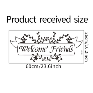 Detail showing Welcome Friends wall decal dimensions 60x26cm for home decoration