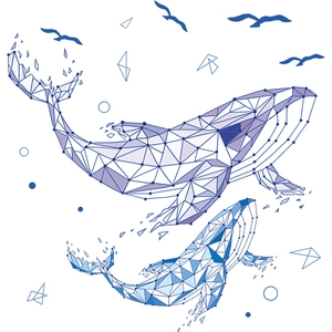 Stickers muraux baleine géométriques autocollants design Low Poly pour chambre enfant