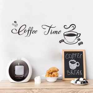 Minimalist Coffee Time wall sticker set with coffee beans and steaming cup for home decor
