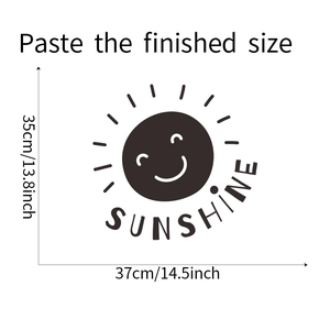 Minimalist sun wall sticker showing finished dimensions of 35cm height by 37cm width