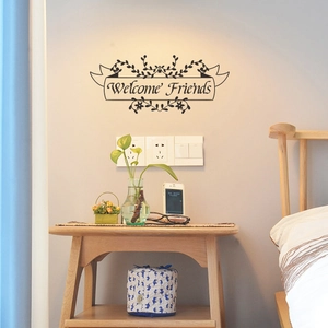 Welcome Friends Wall Sticker Black PVC Floral Vine Design Removable Self Adhesive Art Decal For Living Room Bedroom Office Decor