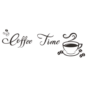 Minimalist black Coffee Time wall sticker with cup and coffee beans for kitchen decor