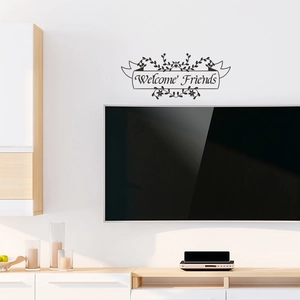 Welcome Friends wall decal with floral banner for home living room decor