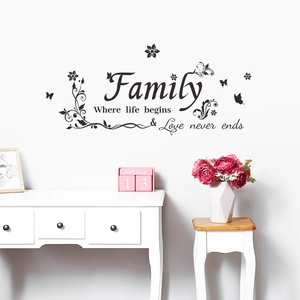 Family quote wall decal with flowers and butterflies for living room home decoration