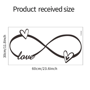 Infinity love heart wall sticker layout showing product size 60x30cm for home decor