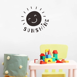 Minimalist black sun smiley sunshine wall sticker for nursery or bedroom decor