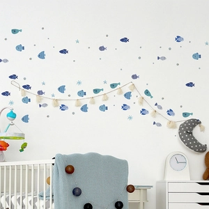 Ocean Fish Sea Star Wall Stickers Cartoon PVC Self Adhesive Waterproof Decals For Kids Room Nursery Bedroom Decor