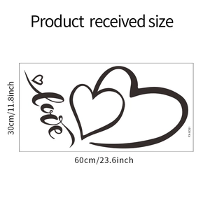 Layout details of romantic heart and love wall stickers measuring 30x60 cm for home decor