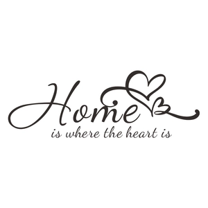 Home is Where the Heart is wall decal sticker with elegant lettering and heart motifs